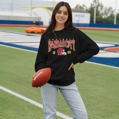 KIEKIECOO Game Day Sweatshirt Women Football Crewneck Sweatshirts Football Mom Drop Shoulder Pullover Long Sleeve Casual Tops in Saudi Arabia
