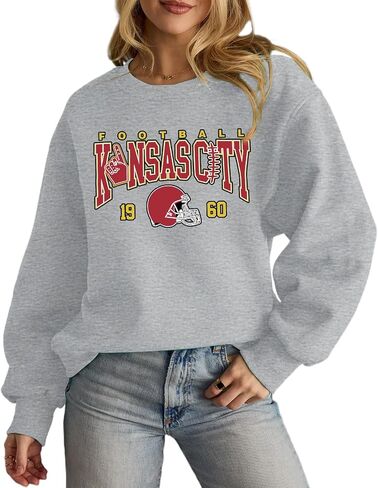 KIEKIECOO Game Day Sweatshirt Women Football Crewneck Sweatshirts Football Mom Drop Shoulder Pullover Long Sleeve Casual Tops in Saudi Arabia