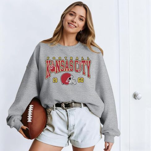 KIEKIECOO Game Day Sweatshirt Women Football Crewneck Sweatshirts Football Mom Drop Shoulder Pullover Long Sleeve Casual Tops in Saudi Arabia