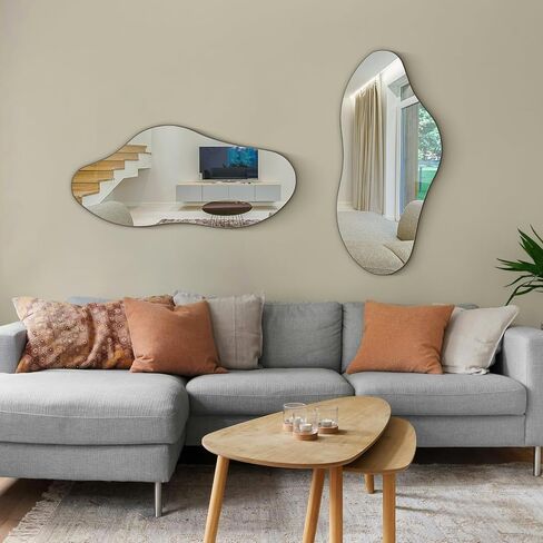 Irregular Wall Mirror, 38.5" x 17.7" Black Bathroom Mirror, Iron Framed Asymmetrical Mirror, Hanging Mirrors for Walls Make up Dressing Mirrors for Bedroom/Hallway/Livingroom Decor in Saudi Arabia