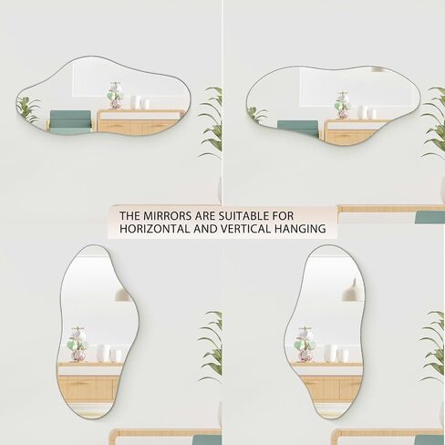 Irregular Wall Mirror, 38.5" x 17.7" Black Bathroom Mirror, Iron Framed Asymmetrical Mirror, Hanging Mirrors for Walls Make up Dressing Mirrors for Bedroom/Hallway/Livingroom Decor in Saudi Arabia