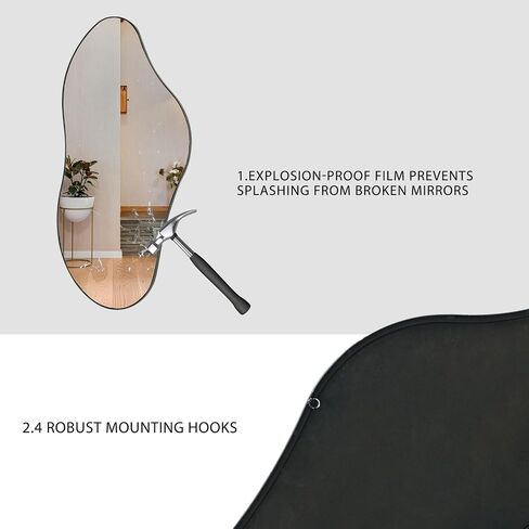 Irregular Wall Mirror, 38.5" x 17.7" Black Bathroom Mirror, Iron Framed Asymmetrical Mirror, Hanging Mirrors for Walls Make up Dressing Mirrors for Bedroom/Hallway/Livingroom Decor in Saudi Arabia