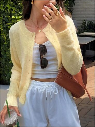 SHENHE Women's Button Front Long Sleeve Cardigans Causal Drop Shoulder Solid Knitted Sweaters in Saudi Arabia