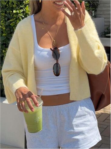 SHENHE Women's Button Front Long Sleeve Cardigans Causal Drop Shoulder Solid Knitted Sweaters in Saudi Arabia