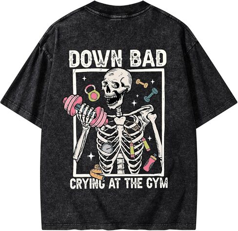 قميص الصالة الرياضية النسائي مطبوع عليه Down Bad Crying at The Gym - تصميم مبتكر وممتع، تي شيرت رياضي من القطن ثقيل الوزن مغسول in Kuwait