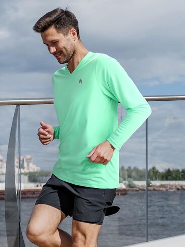 Men's V Neck UPF 50+ UV Sun Protection Long Sleeve T-Shirts Athletic Dry Fit Tee Shirt for Running Workout Gym in Saudi Arabia