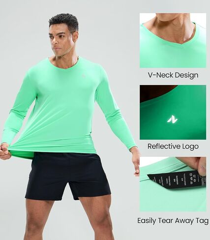 Men's V Neck UPF 50+ UV Sun Protection Long Sleeve T-Shirts Athletic Dry Fit Tee Shirt for Running Workout Gym in Saudi Arabia