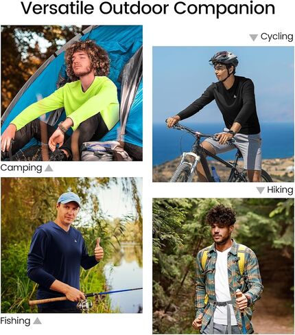 Men's V Neck UPF 50+ UV Sun Protection Long Sleeve T-Shirts Athletic Dry Fit Tee Shirt for Running Workout Gym in Saudi Arabia