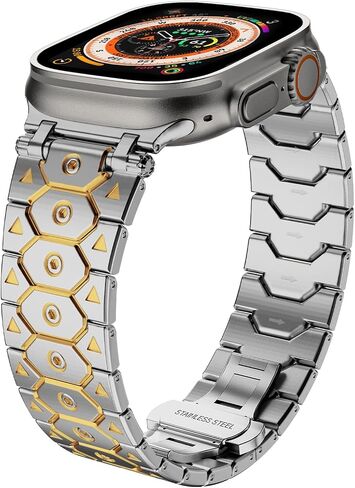 Stainless Steel Watch Band Compatible with Apple Watch Band for Men 49mm 45mm 44mm 42mm 41mm 40mm 38mm, Octagon Shape Titan Metal Strap for iWatch Bands Ultra 2, SE, Series 9 8 7 6 5 4 3 2 1 in Saudi Arabia