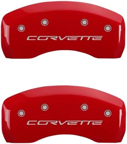 أغطية فرجار MGP - أغطية فرجار الفرامل 2005-2013 شيفروليه كورفيت - C6 Z51 Pkg - المجموعة الأمامية والخلفية - شعار كورفيت - أحمر in Kuwait