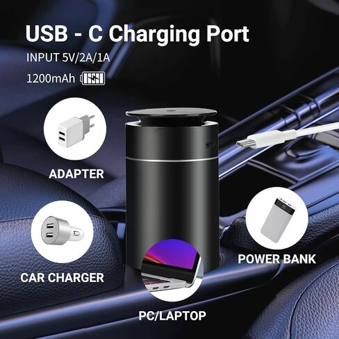 Waterless Car Diffuser for Essential Oils. Battery Operated Air Freshener, USB-C Rechargeable, Quiet, Leak-Proof, Countdown Timer, Auto-Off, Perfect for Car Home Office(Black) in Saudi Arabia