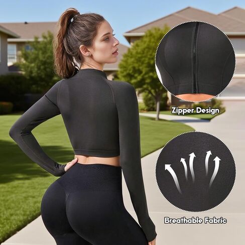 Women’s Long Sleeve Workout Crop Top with Thumbholes Half Zip Athletic Yoga Pullover Slim Fit Knitted Activewear in Saudi Arabia