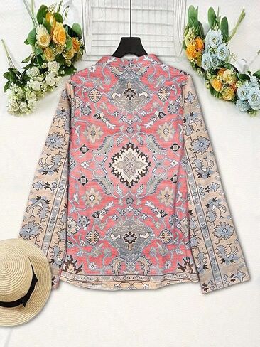 Boho Tunic for Women Long Sleeve V Neck Vintage Floral Print Blouses Casual Loose Fit Ladies Summer Tops in Saudi Arabia