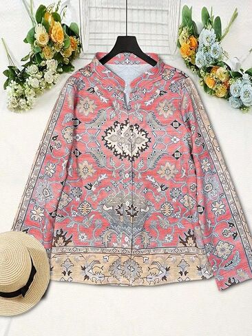 Boho Tunic for Women Long Sleeve V Neck Vintage Floral Print Blouses Casual Loose Fit Ladies Summer Tops in Saudi Arabia