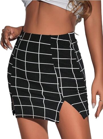 تنورة قصيرة نسائية من Milumia ذات طباعة منقوشة عالية الخصر وحاشية مقسمة، تنانير قصيرة غير رسمية in Kuwait