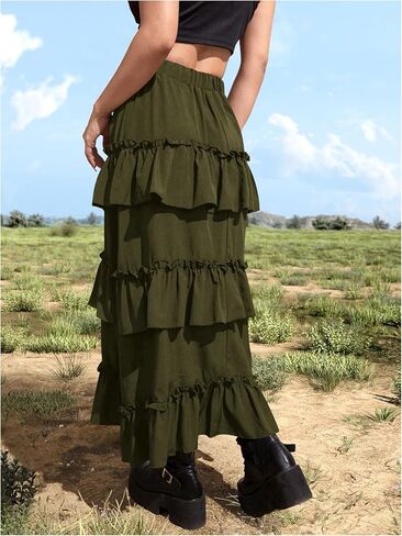 تنورة Verdusa النسائية ذات الطبقات الواسعة ذات الطبقات Y2k ذات الكشكشة وطبقات طويلة باللون الأخضر، مقاس صغير in Kuwait