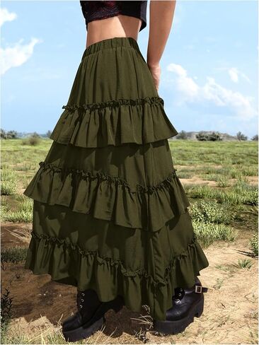 تنورة Verdusa النسائية ذات الطبقات الواسعة ذات الطبقات Y2k ذات الكشكشة وطبقات طويلة باللون الأخضر، مقاس صغير in Kuwait