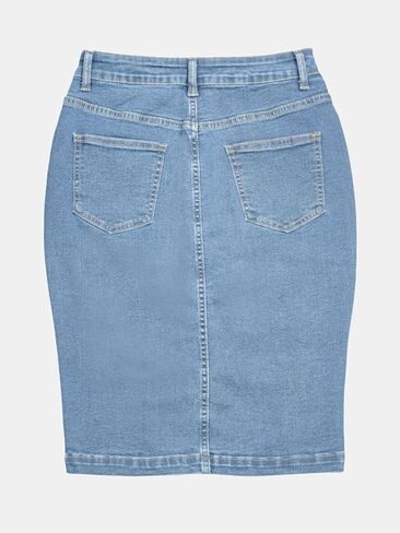 Women's Denim Pencil Skirt - Button Accented Elastic Waist with Functional Pockets, Casual Slim Fit in Saudi Arabia