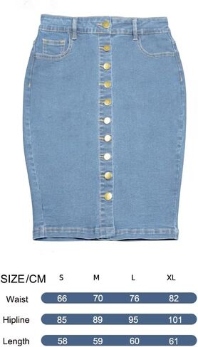 Women's Denim Pencil Skirt - Button Accented Elastic Waist with Functional Pockets, Casual Slim Fit in Saudi Arabia