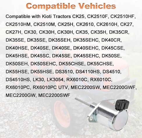 Fuel Shut Off Solenoid Compatible with Kioti Tractor CK25 CK27 CK30 DK35 DK40 CK2510F CK2610 DS3510 DS4110 LK30 LK3054 Stop Solenoid 12VDC Replacement for E6850-60012 E6850-60011 E6820-60011 in Saudi Arabia