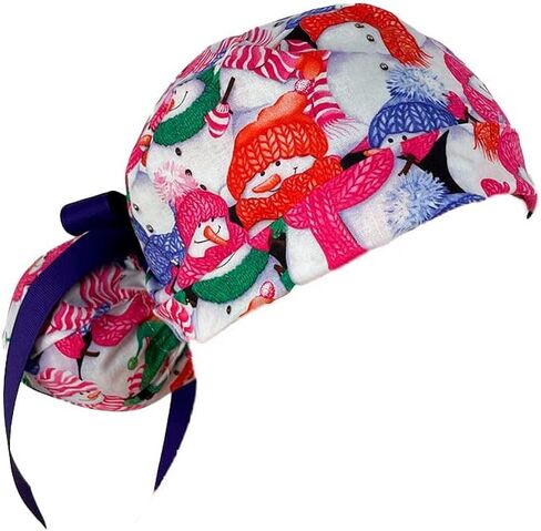 Turn Up Ponytail Medical Scrub Cap – Christmas Jamboree – Dancing Snowmen - Dr. Hats, Nurses Hats. Bouffant Scrub Hats. Unisex Scrub Cap. Scrub Hat for Women & Men tie Back | Working Cap in Saudi Arabia