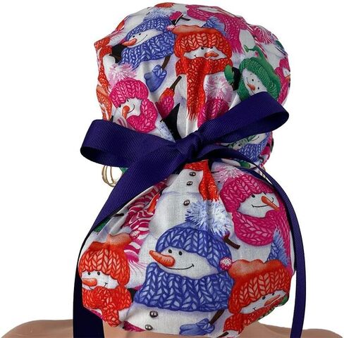 Turn Up Ponytail Medical Scrub Cap – Christmas Jamboree – Dancing Snowmen - Dr. Hats, Nurses Hats. Bouffant Scrub Hats. Unisex Scrub Cap. Scrub Hat for Women & Men tie Back | Working Cap in Saudi Arabia