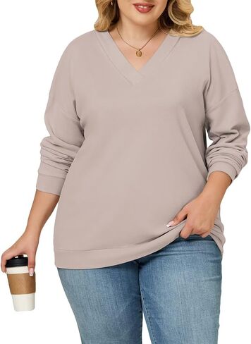 DOLNINE Plus-Size-Sweatshirts for Women Fall Casual V Neck Long Sleeve Tops 2025 Winter Loose Fit Pullover Tunics in Saudi Arabia