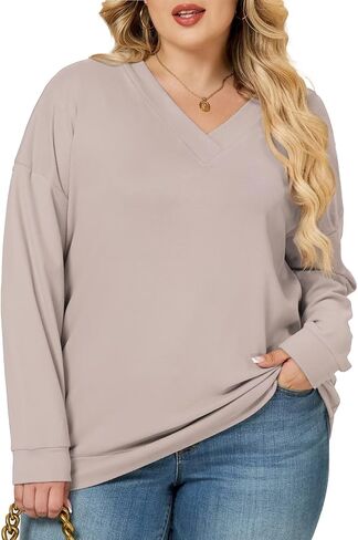 DOLNINE Plus-Size-Sweatshirts for Women Fall Casual V Neck Long Sleeve Tops 2025 Winter Loose Fit Pullover Tunics in Saudi Arabia
