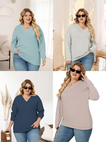 DOLNINE Plus-Size-Sweatshirts for Women Fall Casual V Neck Long Sleeve Tops 2025 Winter Loose Fit Pullover Tunics in Saudi Arabia