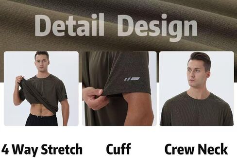 Men's Quick-Dry Breathable Short-Sleeve Tee, Lightweight & Skin-Friendly, for Running, Gym & Daily (Gray/Black/Lake Green) in Saudi Arabia