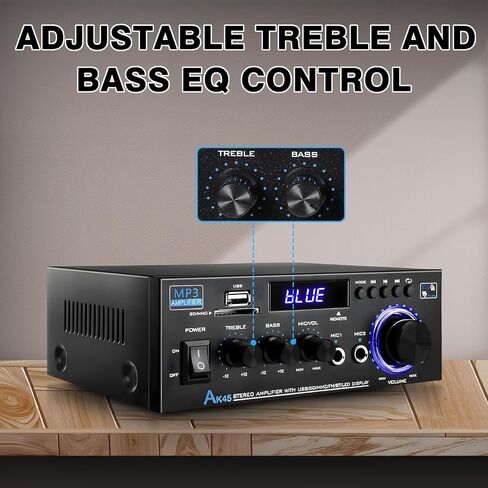 AK45Pro Stereo Receivers Amplifier Home Audio with Bluetooth 5.3, 2.0 Channel Power Amplifier for Home Stereo Syetem with RCA,SD,FM,USB, MIC in,Stereo Amplifier for Passive Speaker in Saudi Arabia