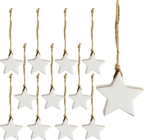AuldHome Design Farmhouse Star Ornaments (12-Pack, White); Wood w/White Enamel 2-Inch Star Christmas Decorations, Retro Vintage Enamelware Style in Kuwait