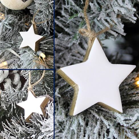 AuldHome Design Farmhouse Star Ornaments (12-Pack, White); Wood w/White Enamel 2-Inch Star Christmas Decorations, Retro Vintage Enamelware Style in Kuwait