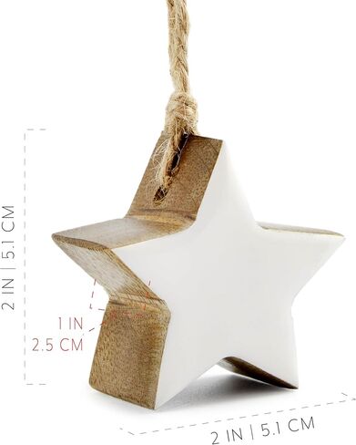 AuldHome Design Farmhouse Star Ornaments (12-Pack, White); Wood w/White Enamel 2-Inch Star Christmas Decorations, Retro Vintage Enamelware Style in Kuwait
