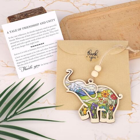 Friendship Elephant Ornament with Story Card, Elephant Ornament for Women Cute Flower Pattern Best Friends Sisterhood Friendship Gifts for Women (Style 1) in Kuwait