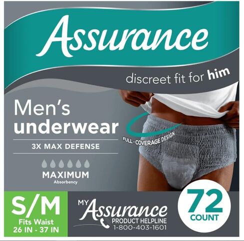 Generic Assurance Underwear for Men, Maximum Absorbency, Small/Medium, 72 ct Total [2 Pack of 36ct ], Grey in Saudi Arabia