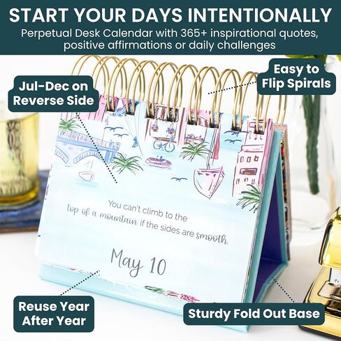 bloom daily planners Undated Perpetual Desk Easel Motivational Inspirational Standing Flip Calendar - Page a Day - (5.25" x 5.5") - Daily Mindfulness Reflection Questions in Kuwait