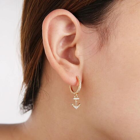 HZMAN Nautical Anchor Dangle Earring for Women 14K Gold Plated Dainty Cubic Zirconia Drop Earrings Jewelry Gift in Saudi Arabia