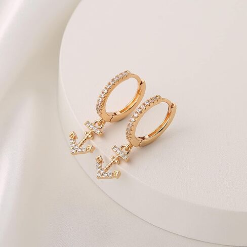 HZMAN Nautical Anchor Dangle Earring for Women 14K Gold Plated Dainty Cubic Zirconia Drop Earrings Jewelry Gift in Saudi Arabia
