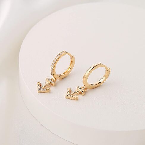 HZMAN Nautical Anchor Dangle Earring for Women 14K Gold Plated Dainty Cubic Zirconia Drop Earrings Jewelry Gift in Saudi Arabia