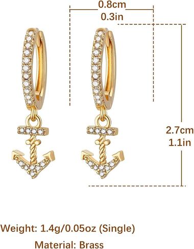 HZMAN Nautical Anchor Dangle Earring for Women 14K Gold Plated Dainty Cubic Zirconia Drop Earrings Jewelry Gift in Saudi Arabia