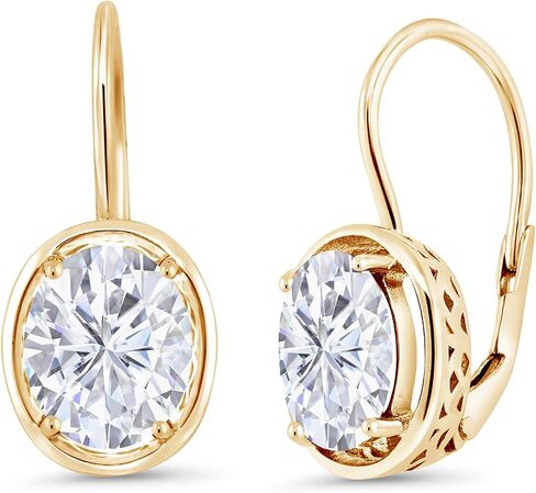 أقراط متدلية من Gem Stone King 4.20 قيراط 18 قيراط مطلية بالذهب الأصفر مويسانيتي للنساء | بيضاوي 9 × 7 مم in Saudi Arabia