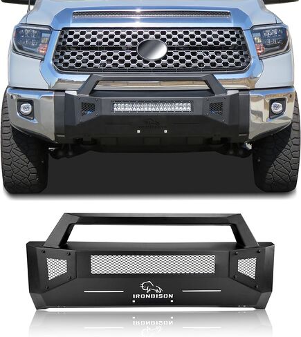Front Bumper Fit 2014-2021 Toyota Tundra (Exclude Radar Blind Spot Monitoring Systems) Pickup Truck Tundra Bumper Guard with 2 LED Fog Lights Can Add 30" LED Light Bar Fine Texture Black in Kuwait