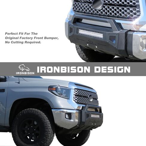 Front Bumper Fit 2014-2021 Toyota Tundra (Exclude Radar Blind Spot Monitoring Systems) Pickup Truck Tundra Bumper Guard with 2 LED Fog Lights Can Add 30" LED Light Bar Fine Texture Black in Kuwait
