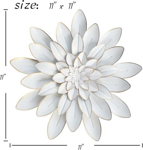 White metal floral wall art decoration and modern floral sculpture wall decoration are suitable for hanging indoors/outdoors/bathroom/kitchen/bedroom/living room/terrace/porch. (2pcs-11" H x 11" W x 1.18" D) in Saudi Arabia