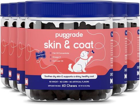 PupGrade Skin & Coat Chews - Omega-3 Coat + Shed Care + Allergy Defense - Soft, Chewable Supplement with Natural Fish Oils for Dogs - No Wheat, Corn, or Grains - Meat Flavored - 60 Soft Chews in Saudi Arabia