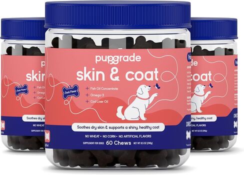 PupGrade Skin & Coat Chews - Omega-3 Coat + Shed Care + Allergy Defense - Soft, Chewable Supplement with Natural Fish Oils for Dogs - No Wheat, Corn, or Grains - Meat Flavored - 60 Soft Chews in Saudi Arabia