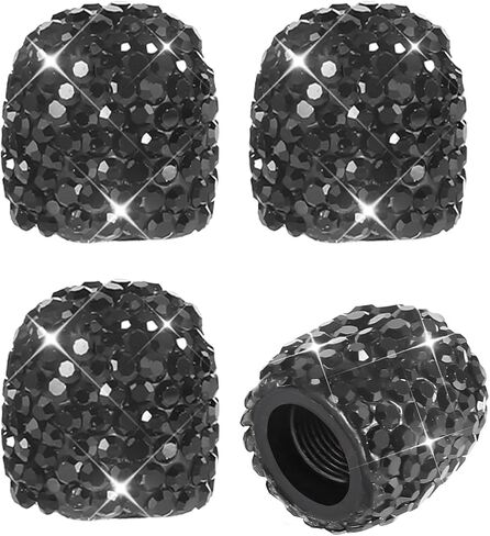 4PCS Bling Crystal Diamond Tire Stem Valve Caps, Tire Valve Stem Covers, Dustproof Car Wheel Tire Valve Caps, Universal Handmade Crystal Rhinestone Car Accessories for Vehicles (Silver) in Saudi Arabia