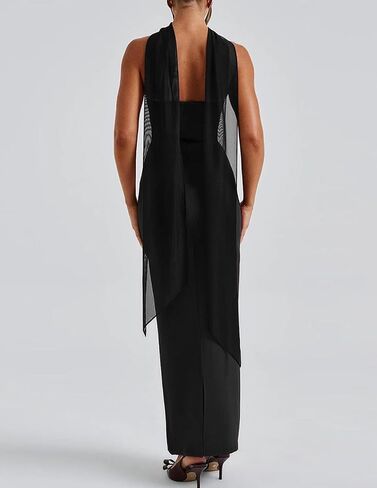 Womens Sexy Strapless Maxi Cocktail Dress with Scarf Back Split Bodycon Tube Party Wedding Guest Dresses in Saudi Arabia