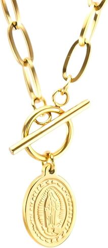 Mary 14K Yellow Gold Saint Coin Toggle Necklace - Sterling Silver Toggle Choker for Women in Kuwait
